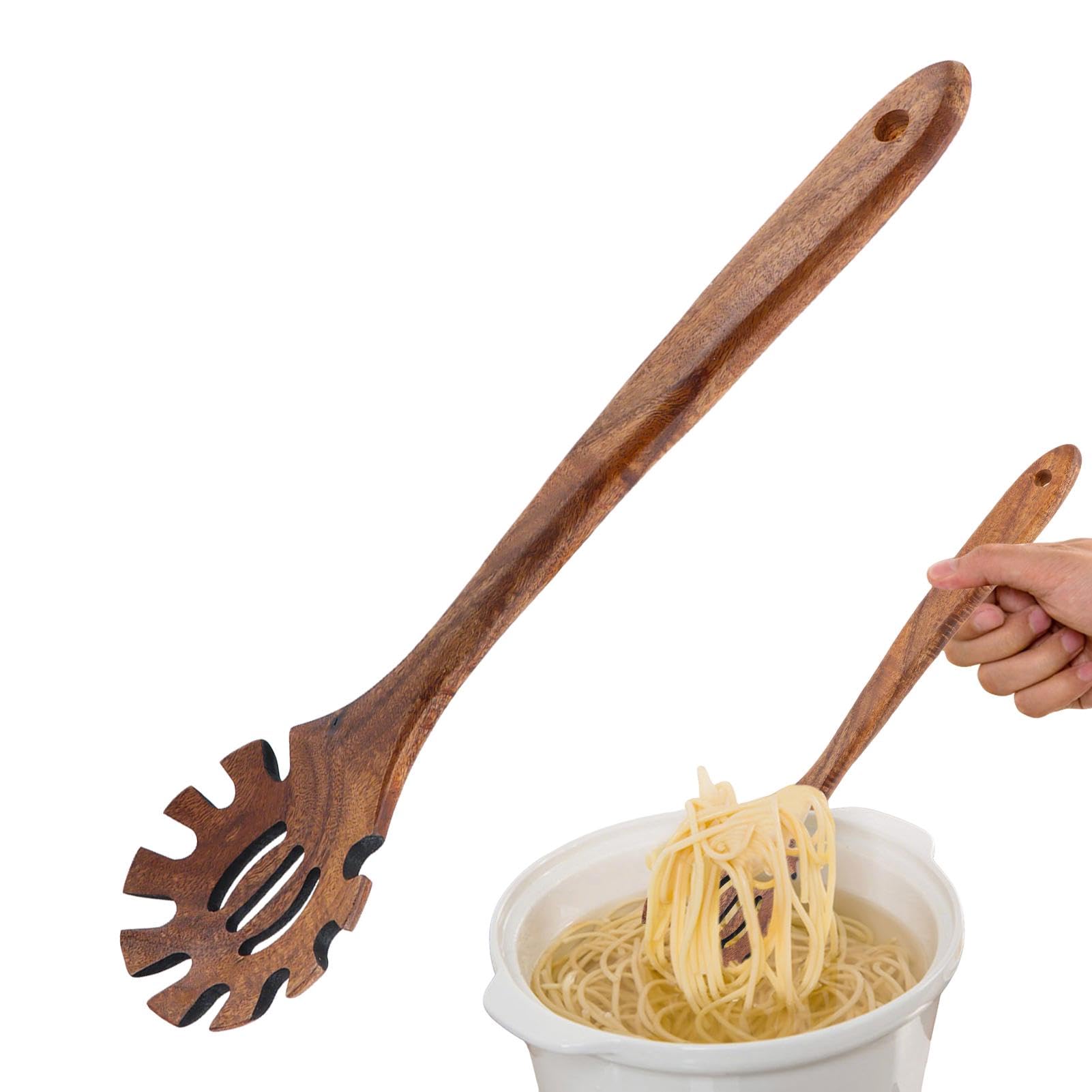 Wooden Pasta Spoon,13inch Long Spaghetti Fork,Pasta Serving Utensils,Wood Spaghetti Server Spoon,Pasta Forks Spaghetti Ladle Pas