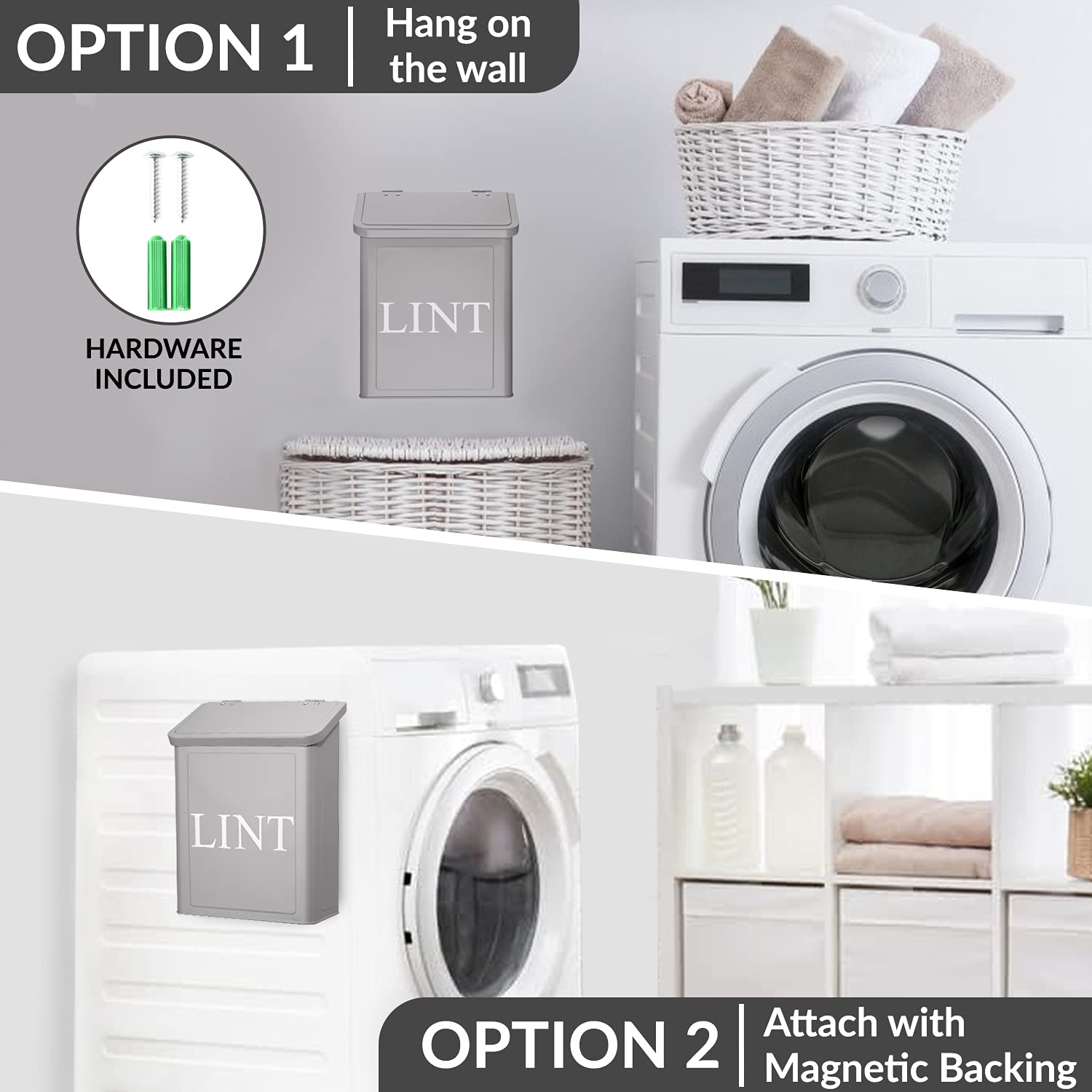 Calindiana Modern Farmhouse Metal Magnetic Lint Bin For Laundry Room Decor And Accessories With Lid And Laundry Room Organizatio