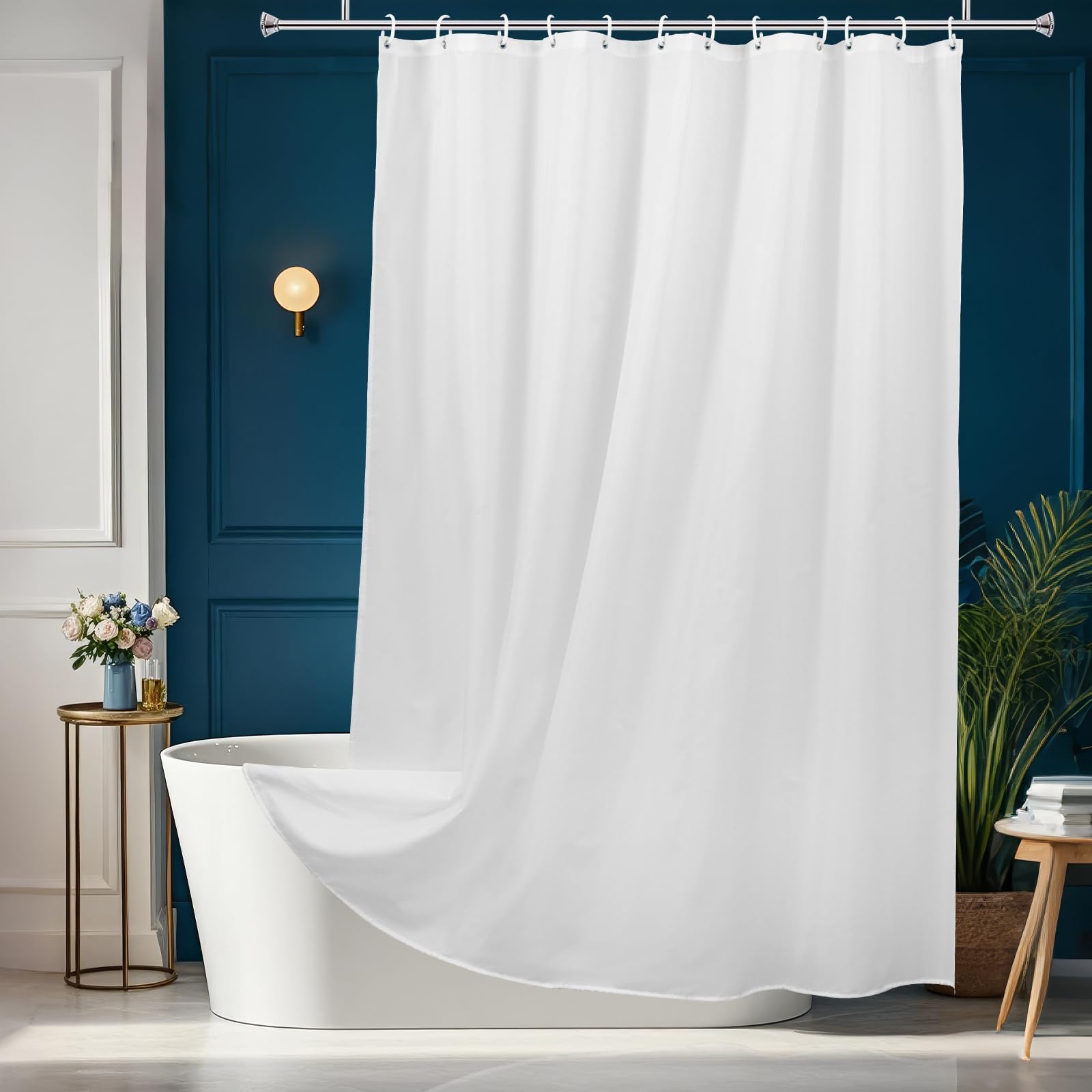 AooHome White Stall Size Bathroom Curtain for Hotel  Fabric Shower Liner with Hooks for Hotel  Waterproof  48 Width x 72 Height Inch