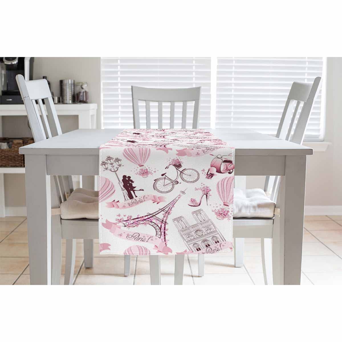 HOSNYE Table Runner Pink Romantic Travel in Paris Cotton Linen Table Runner Decoration for Kitchen Family Dinner Table Holiday Party Farmhouse Style 13 x 72 Inch