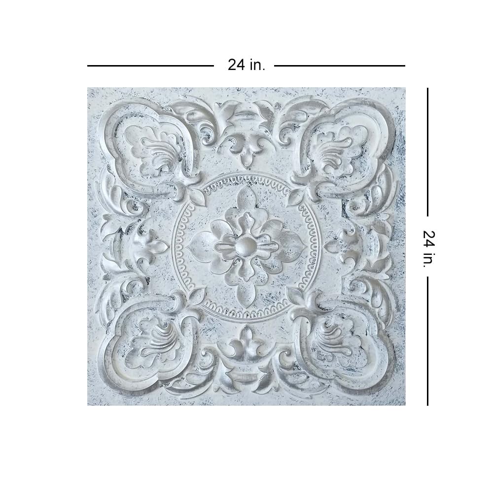From Plain To Beautiful In Hours DCT30 Gaby PVC 2  x 2  Glue-up or Lay-in Ceiling Tile (Covers / 200 sq.ft), Aged White Silver,
