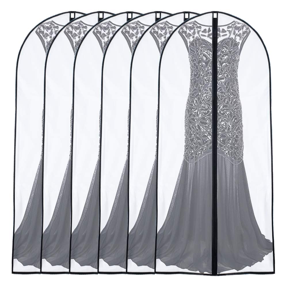 Garment Bags Cover for Storage 24'' x 60 '' (Set of 6) Foldable Washable Dress Bags for Long Dress Dance Costumes Suits Gowns Coats [Upgraded Version]