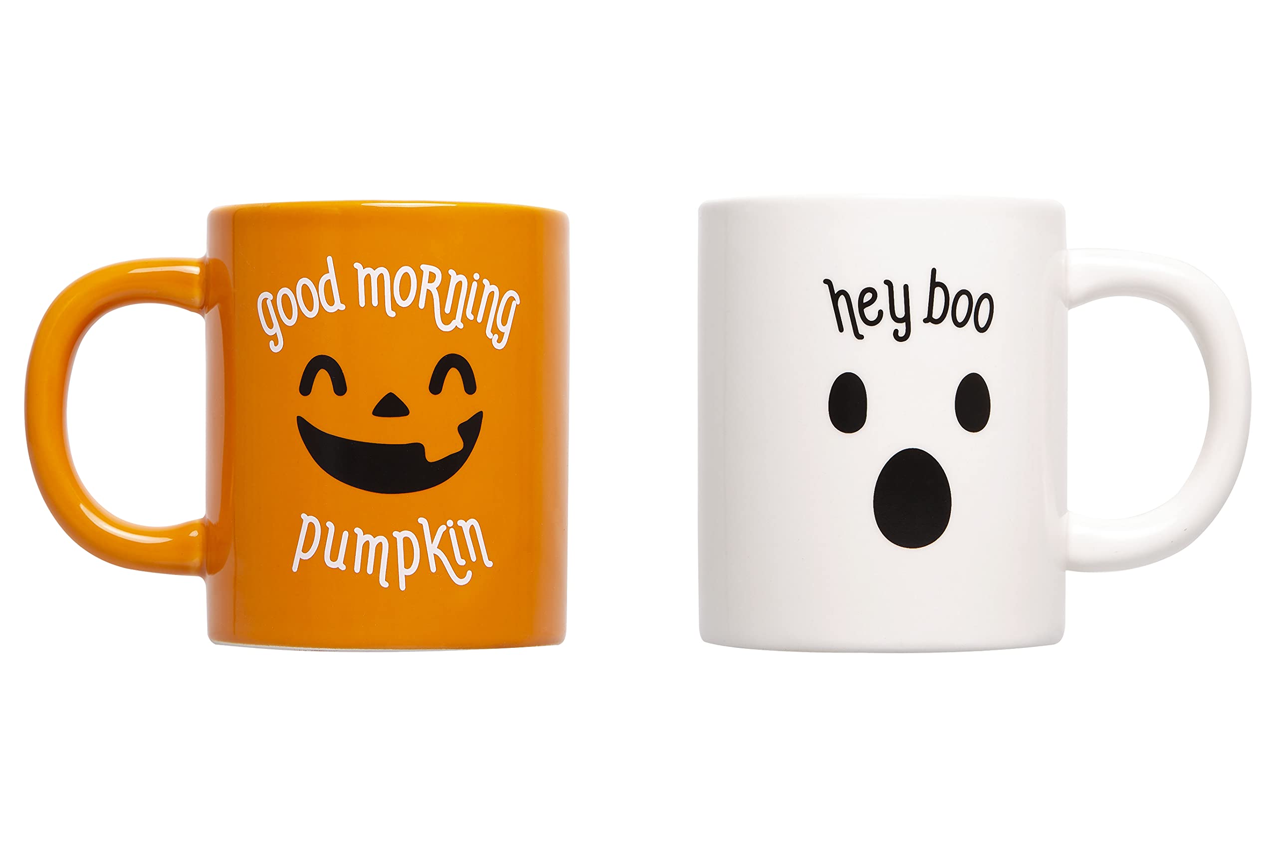 Pearhead Halloween Coffee Mug Set of 2 Fall Pumpkin Ghost Ceramic Cups 16oz Microwave Dishwasher Safe Autumn Gift