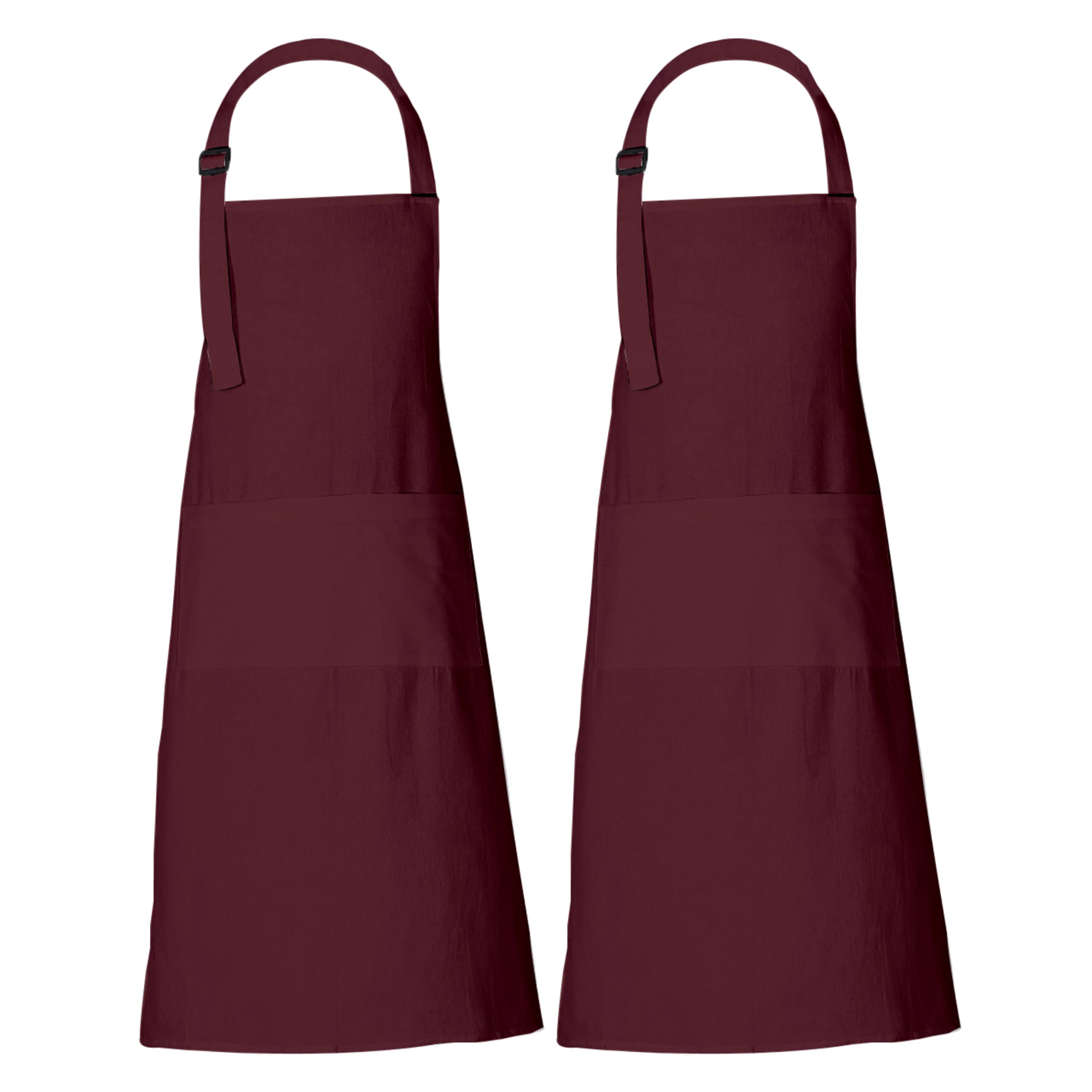 Rajrang Chef Apron For Women Men With Pockets Cotton Kitchen Cooking Long Plain Aprons Tawny Port 35X27 Inches, Pack Of 2