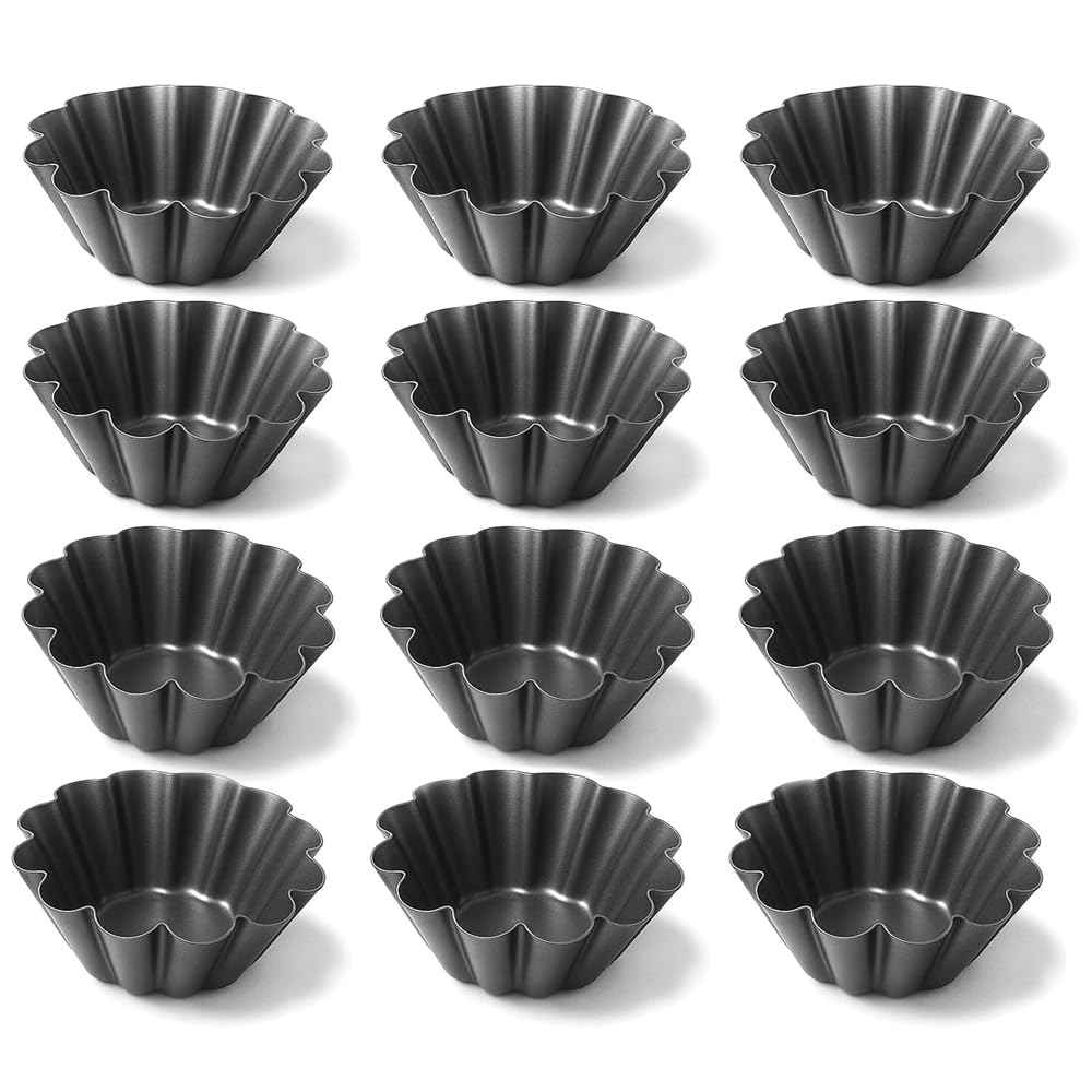 Pudding Moulds Set of 12, Carbon Steel Yorkshire Pudding Tins 3.93 Inch, Mini Tart Tins, Egg Tart Mold, Mini Quiche Tins, Indivi