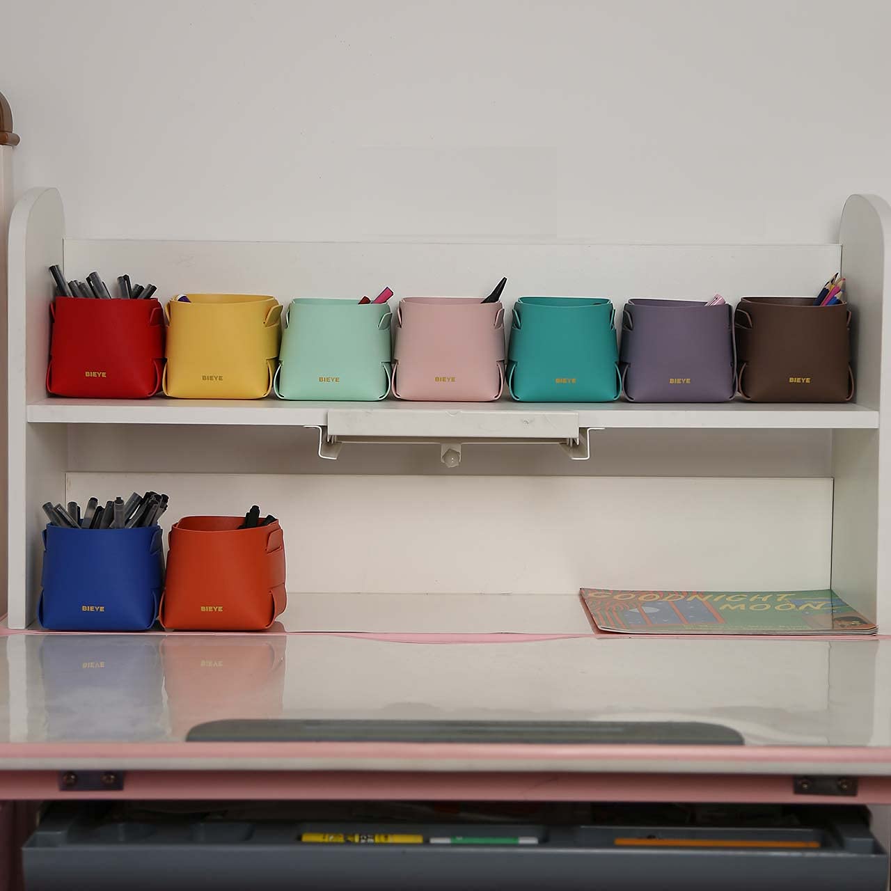 Bieye LSB002 Collapsible Leather Storage Bin Decorative Desk Organizer for Jewelry Makeup Pen Pencil Glasses Remote Controller Storage (Turquoise  4WX4LX4H)