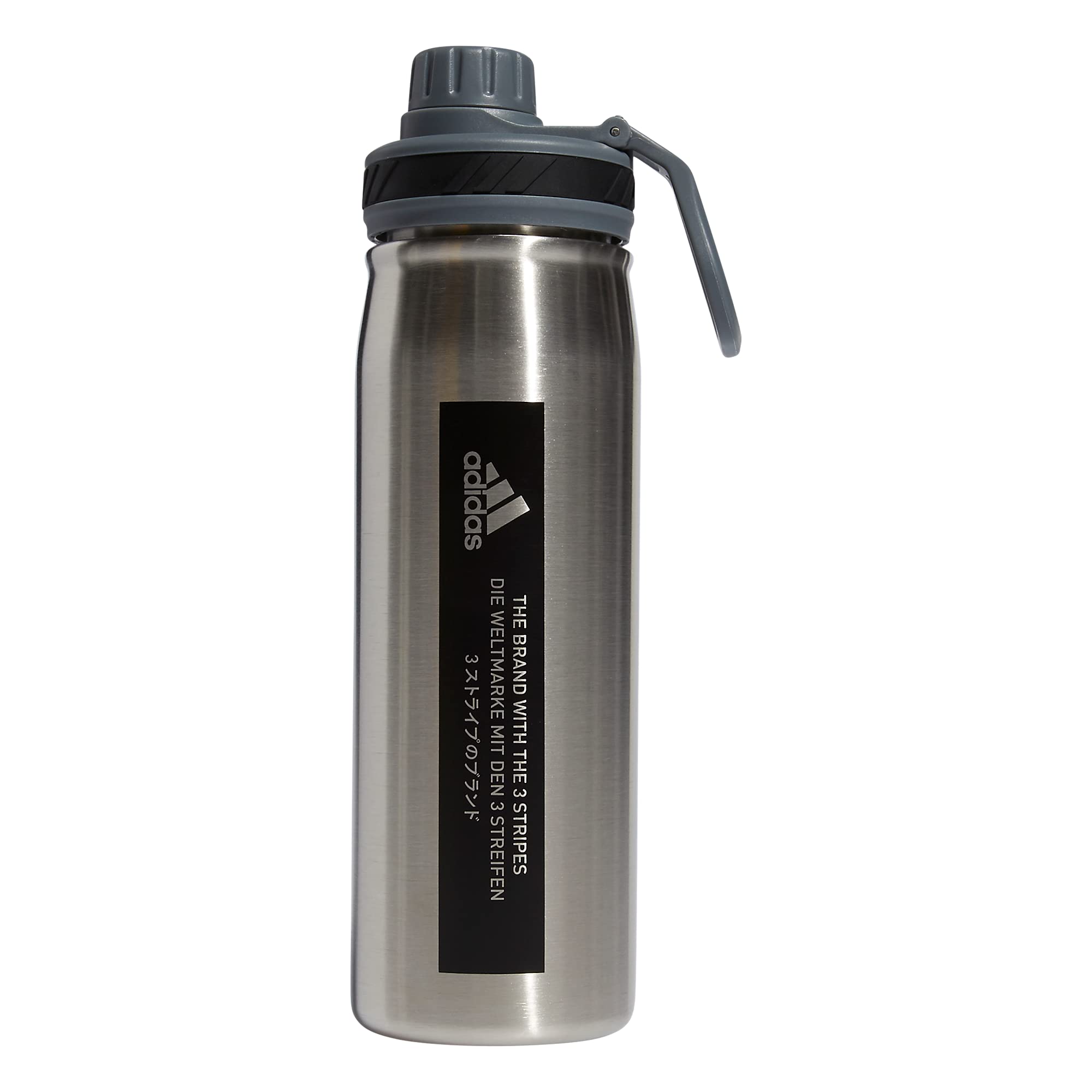 adidas 600 ML (20 oz) Metal Water Bottle, Hot/Cold Double-Walled Insulated 18/8 Stainless Steel, Stainless Steel/Onix Grey/Black
