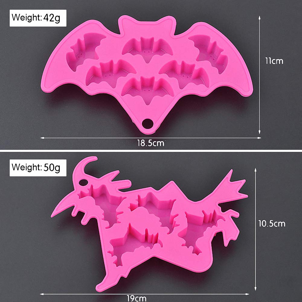 4Pcs/Set Halloween Chocolate Molds, Bat Skull Ghost Witch Silicone Mold For Candy Cake Baking Making Mini Soap Halloween Party F