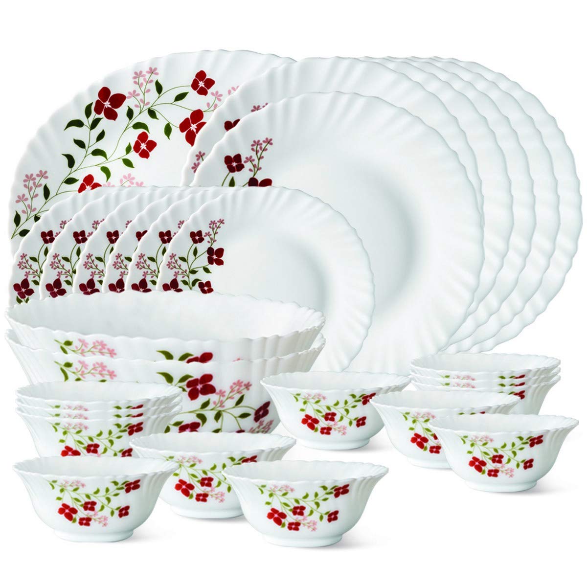 Larah By Borosil Janus Opalware Dinner Set, 27-Pieces, White,Floral