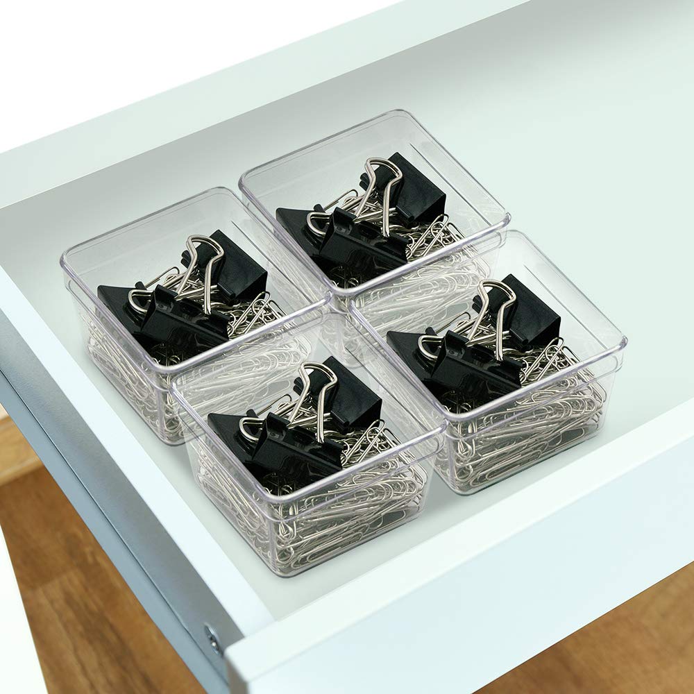 Glad Plastic Drawer Storage Tray - Heavy Duty Organizer Bin For Home, Kitchen, Bath, Bedroom, Office Non-Slip Feet, Clear, 3 X 3