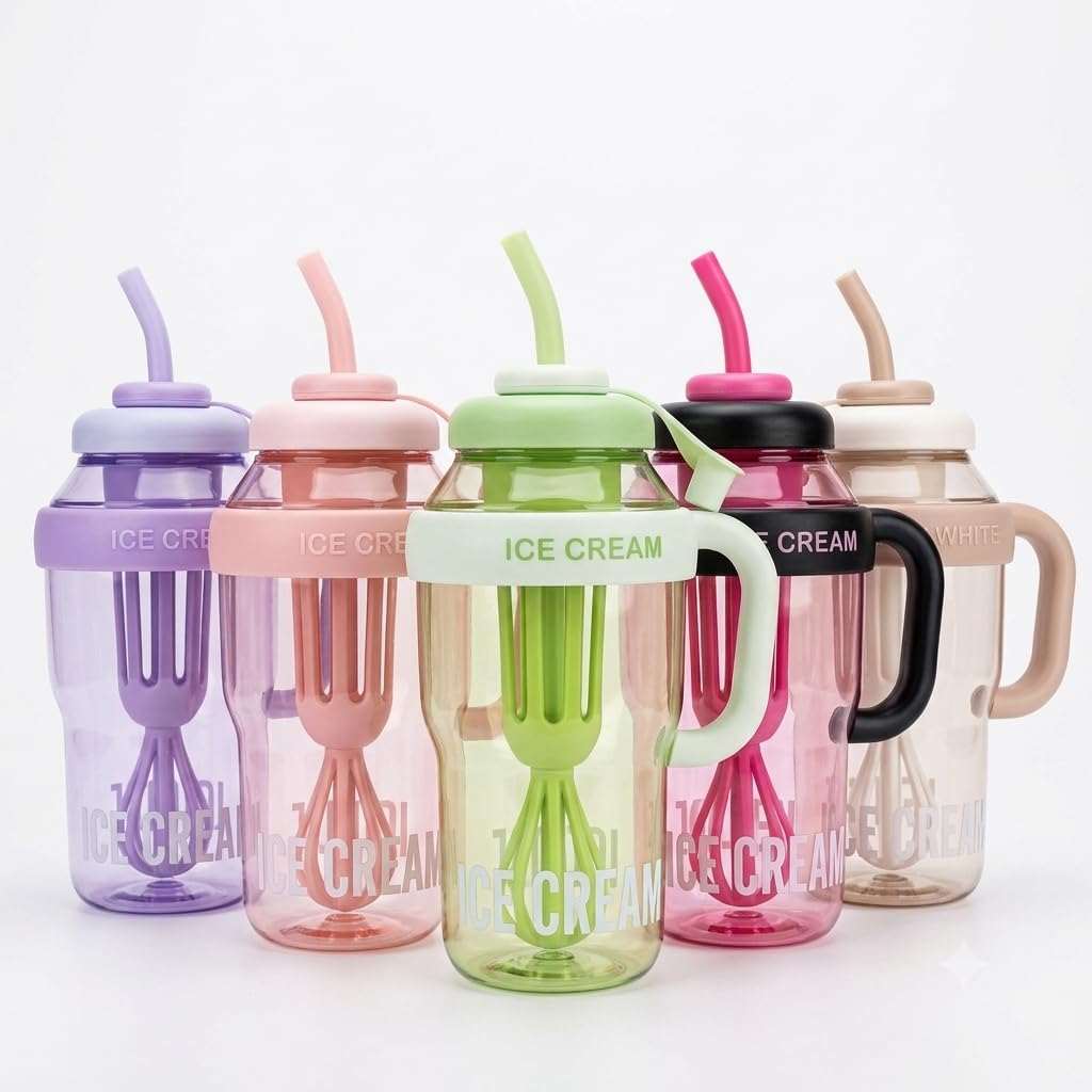 MN TRADERS 1200ML Stainless Steel Tumbler with Handle & Lid, Straws  Large Travel Mug Water Cup for Gym, Office & Outdoor Use (