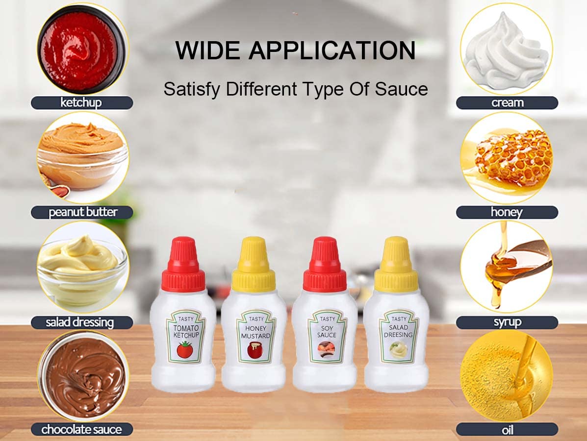 Thyulife 8Pcs Mini Condiment Squeeze Bottles With Cleaning Brush, 25Ml Leakproof Mini Ketchup Sauce Bottles Refillable Ketchup/S