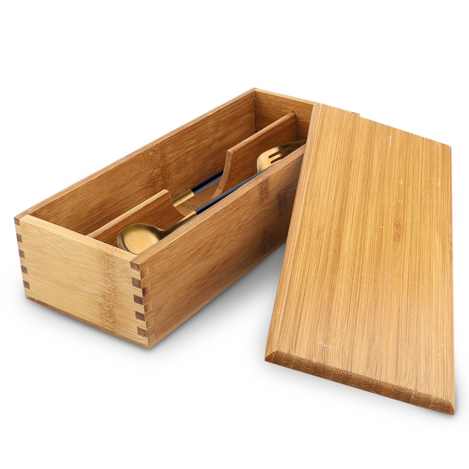 Wooden Cutlery Box With Lid, Small Drawer Organizer Kitchen, Cutlery Organizer In Drawer For Spoon Utensil Organizer Chopsticks