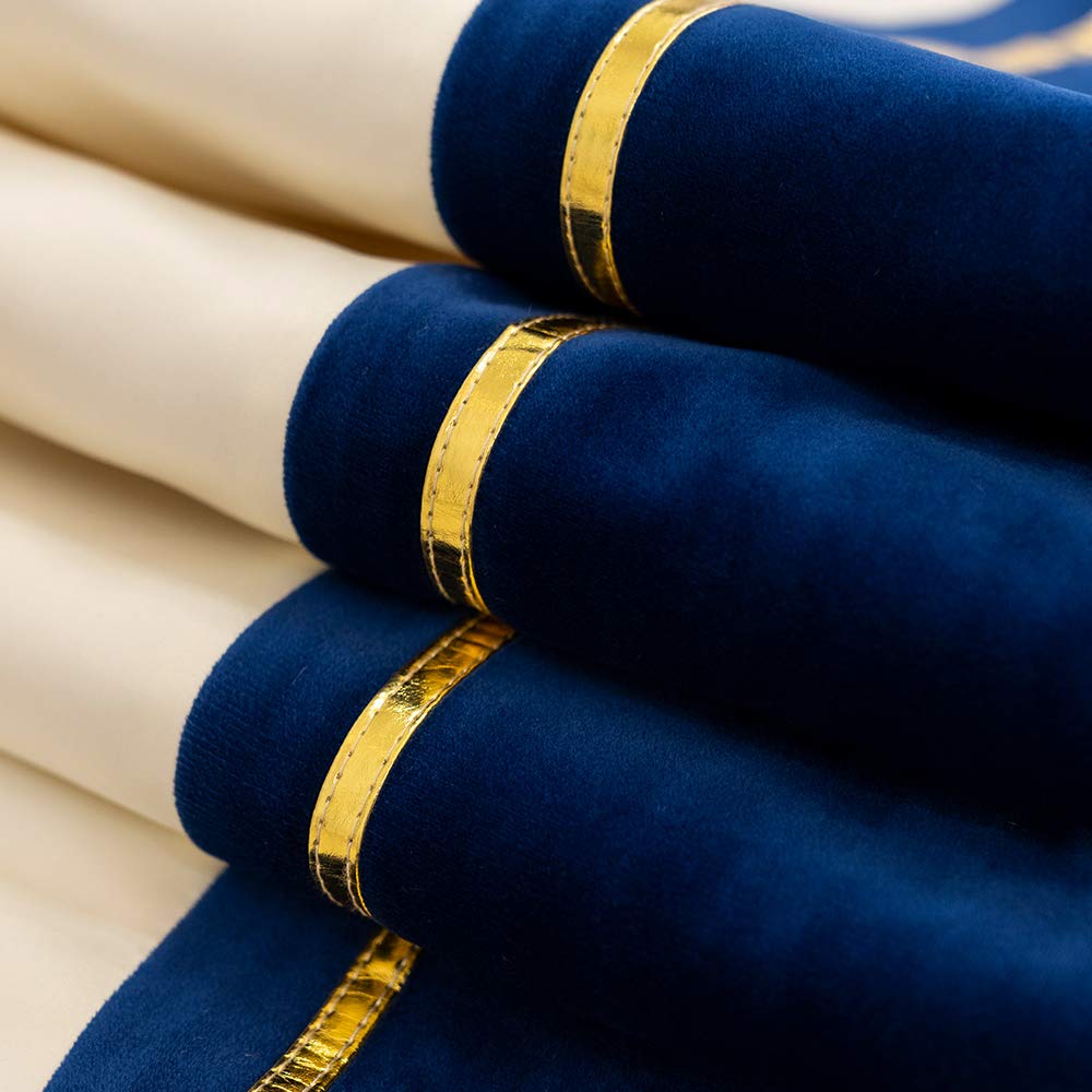 Avigers 12 X 72 Inch Decorative Luxury Navy Blue White Gold Leather Striped Patchwork Velvet Table Runners With Tassels For Home