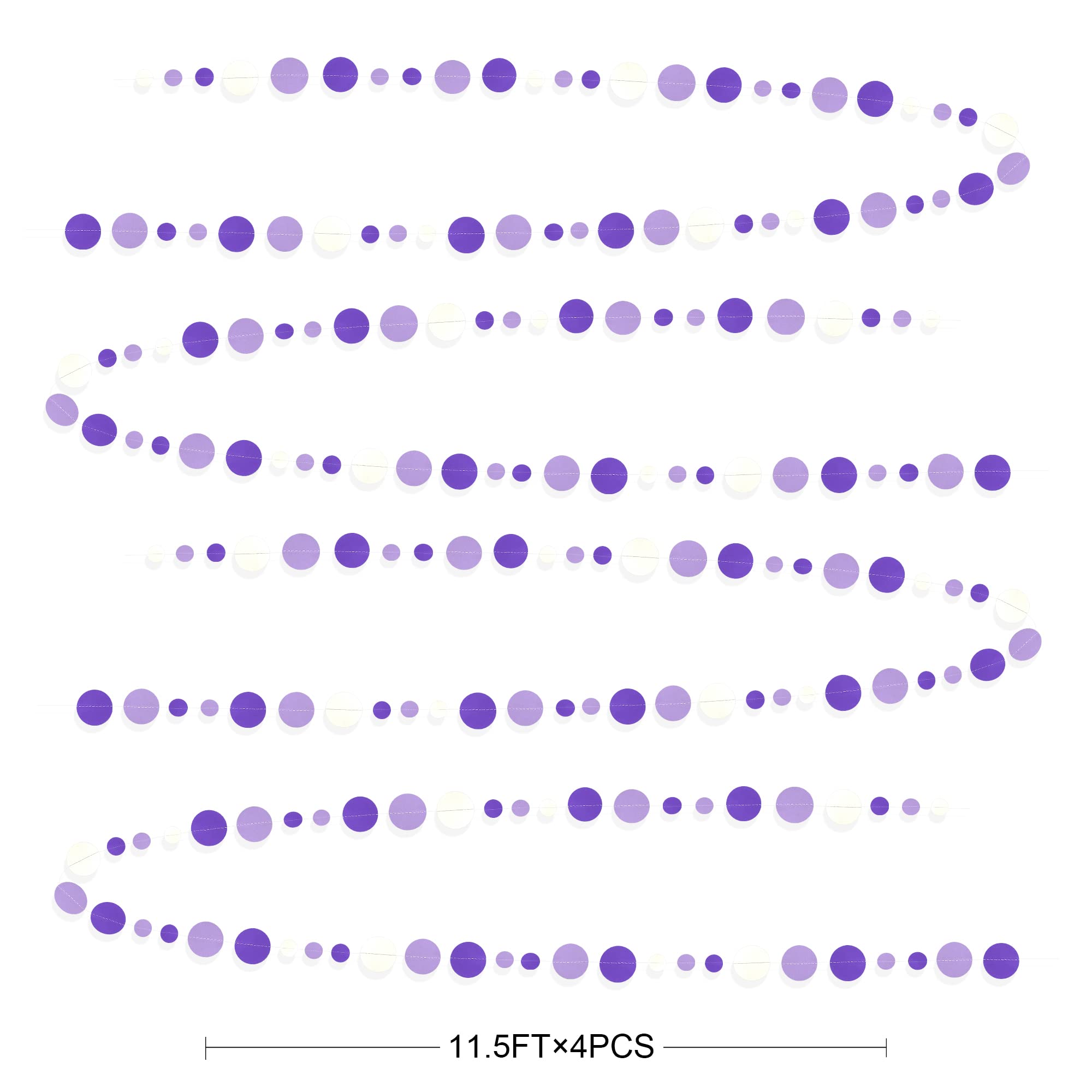 46 Ft Purple And White Circle Dots Garland Lavender Hanging Paper Polka Dot Streamer For Birthday Anniversary Engagement Wedding
