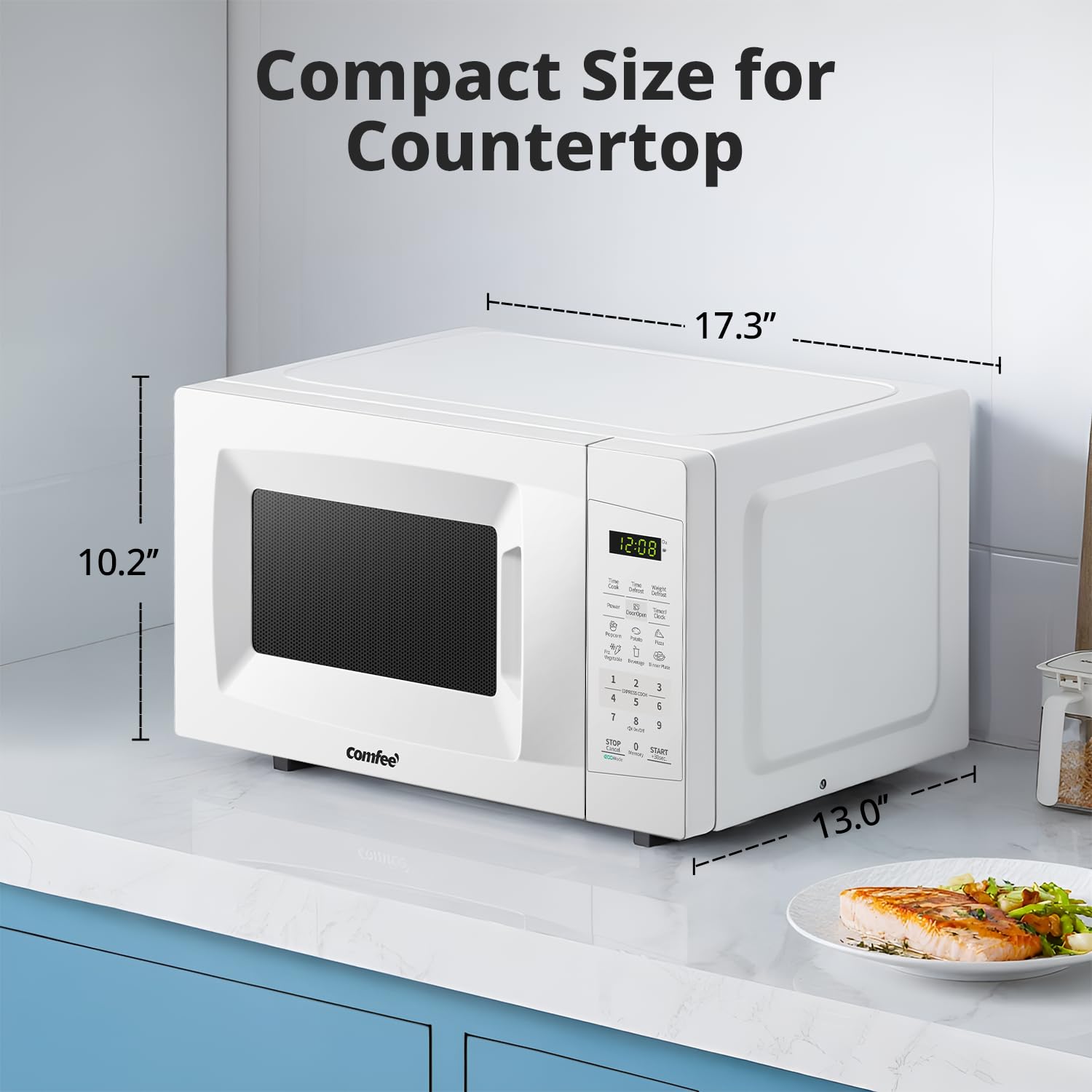 COMFEE EM720CPL-PM Countertop Microwave Oven with Sound On/Off, ECO Mode and Easy One-Touch Buttons, 0.7 Cu Ft/700W, Pearl Whit