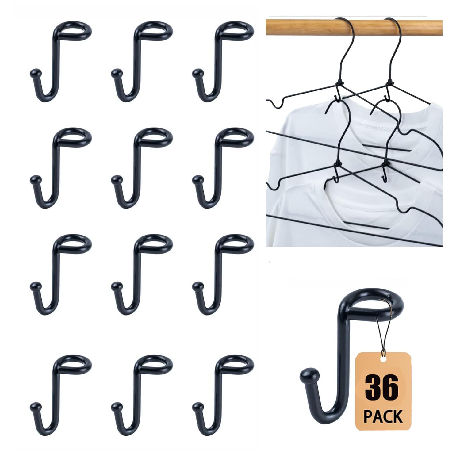 Koobay 36Pcs Clothes Hanger Connector Hooks, Heavy Duty Extender Clips Organizer Mini Space Saving Clothes Hanger Extender Casca