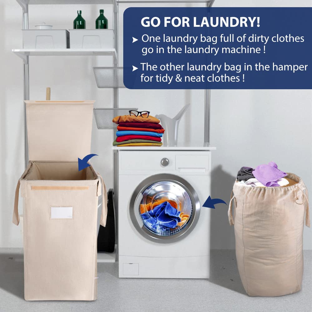 Mcleanpin 210L Laundry Hamper With Lid And 2 Removable Liners, Collapsible Dirty Clothes Hamper For Laundry And 2 Handles, Folda