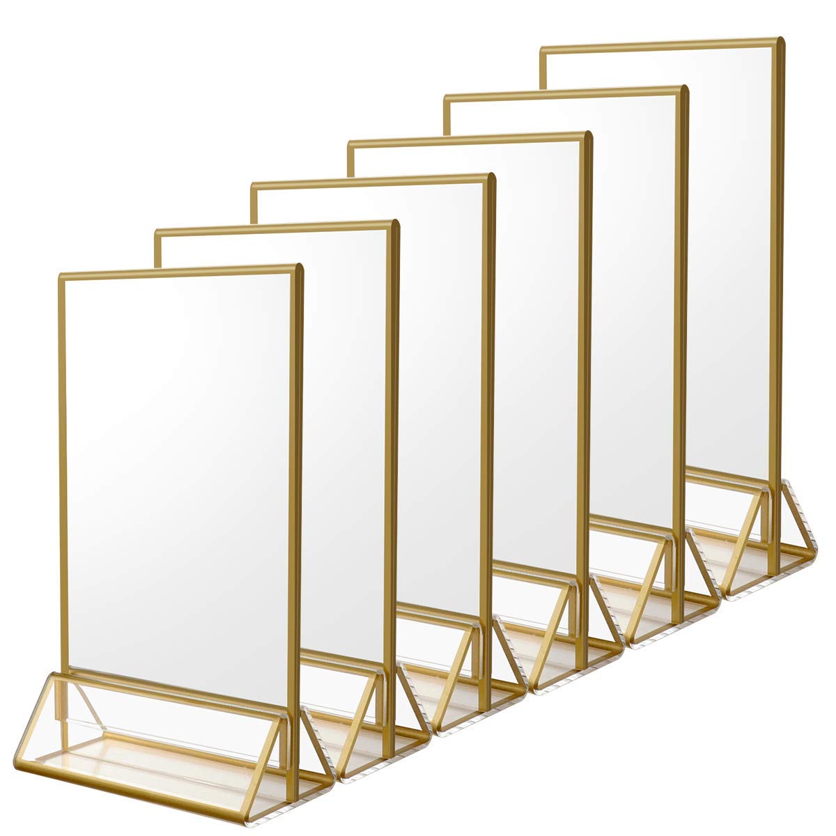 Niubee 6Pack 4 X 6 Clear Acrylic Sign Holder With Gold Borders And Vertical Stand, Double Sided Table Menu Holders Picture Frame