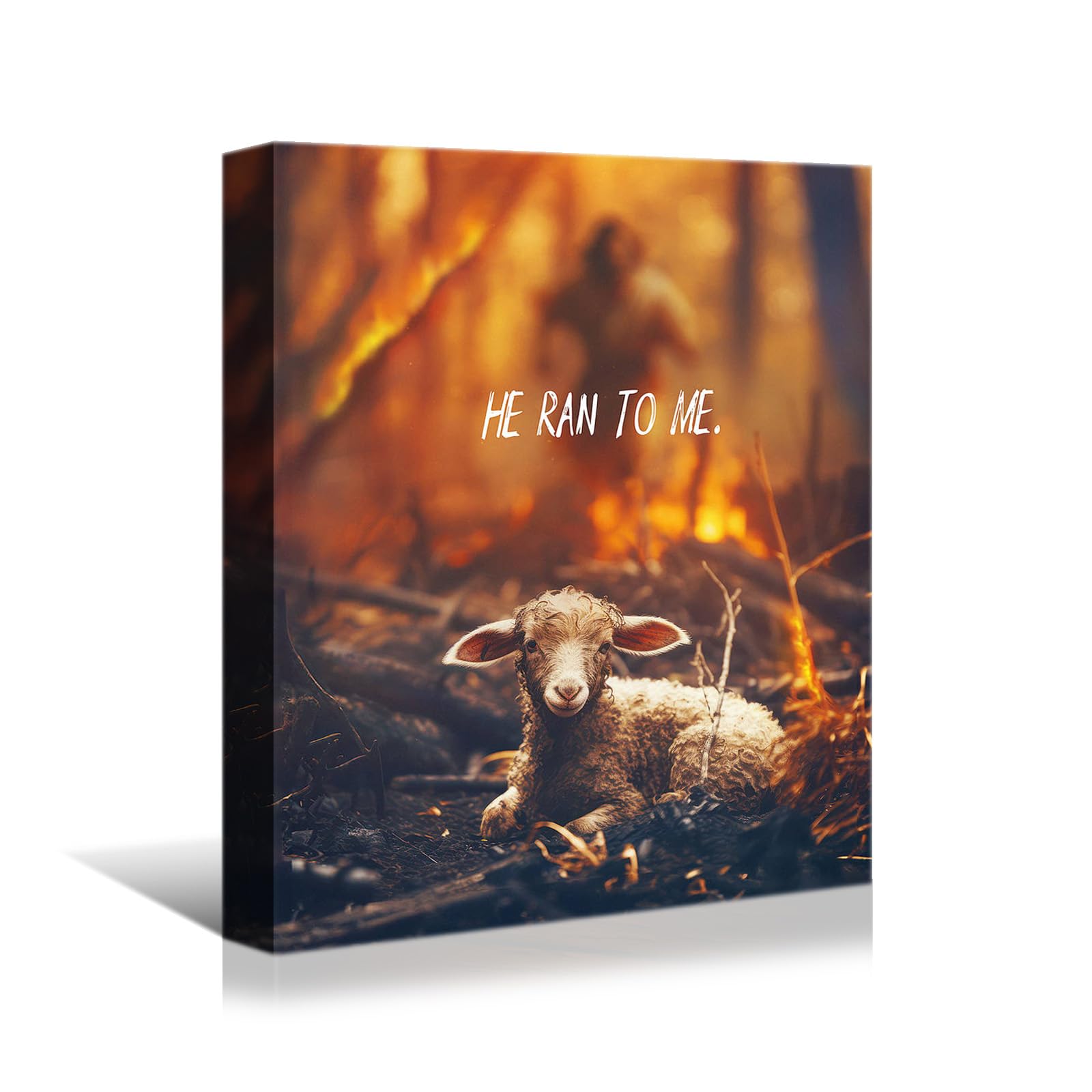 Yonica Jesus Rescues Lost Lamb From Flames Picture Religious Canvas Wall Art Christian Prayer Canvas Print Lamb Of God Canvas Fo
