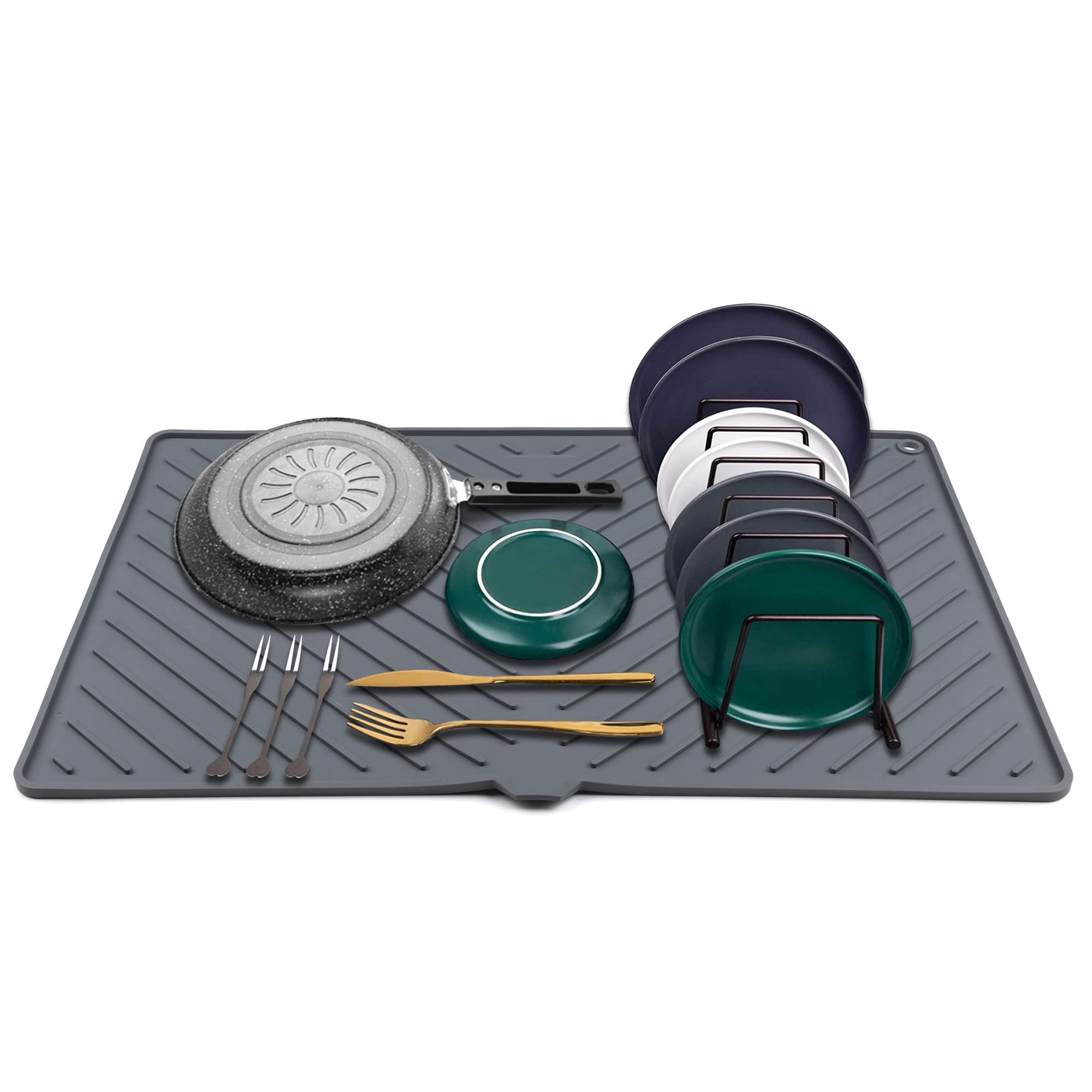 Iyyi Silicone Dish Drying Mat Xl(24'' X 15'') Dish Draining Mat For Kitchen Counter, Easy Clean, Heat Resistant, Large Drainer M