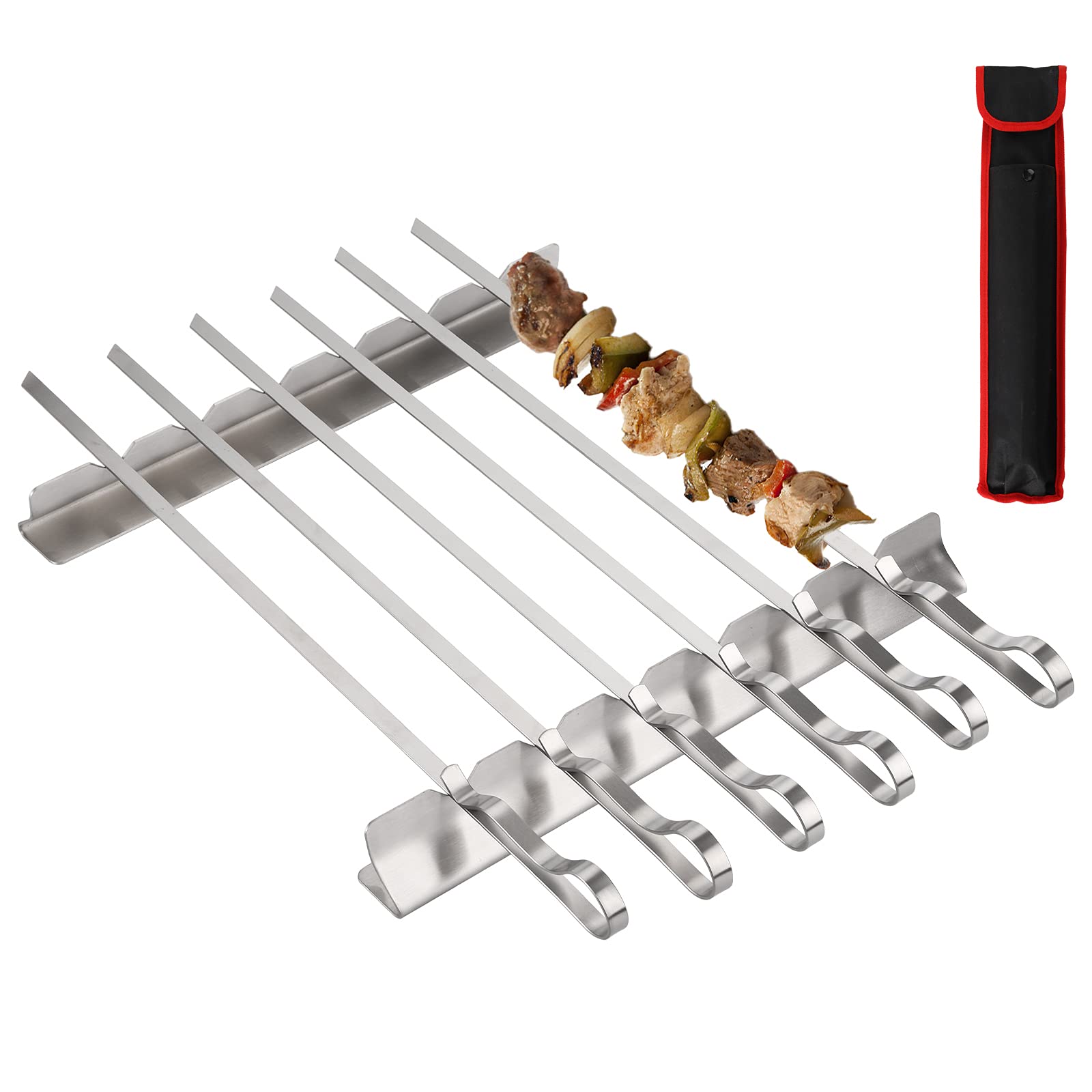 Dicunoy 9 Pcs Stainless Steel Barbecue Skewers, 17'' Kabob Skewers For Grilling,Reusable Metal Flat Shish Bbq Sticks With Kabob