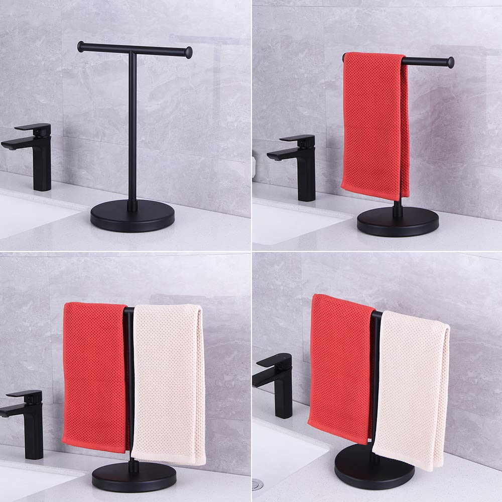 Kimzcn Matte Black Modern Hand Towel Stand For Bathroom, Kitchen Or Vanity, Free Standing Countertop Rack