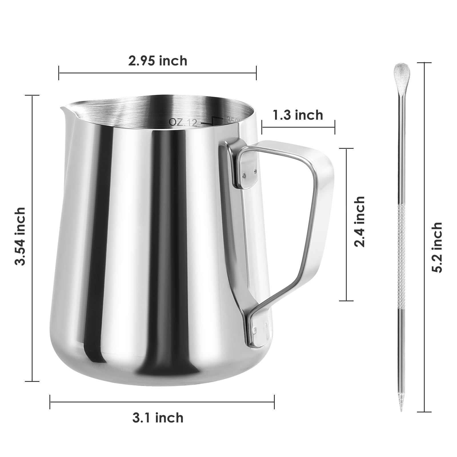 Milk Frothing Pitcher  Espresso Steaming Pitcher 12oz Espresso Machine Accessories Stainless Steel Milk Coffee Cappuccino Barista Steam Pitchers Milk Jug Cup with Decorating Pen Latte Art