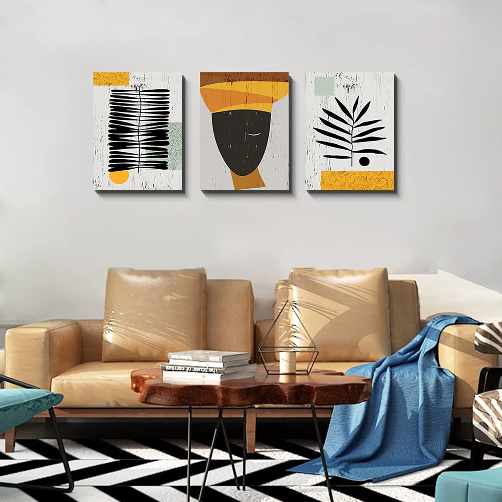 Framed Canvas Wall Art African Ethno Motive Wall Art Set  Abstract Ethno Art  African American Woman Portrait  Black Orange Print  Contemporary Collage  Minimalist (S-3pcs 20x30inchx3pcs)