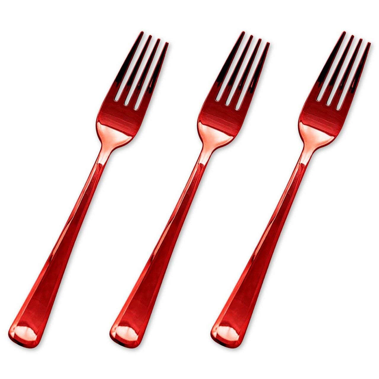 Kaya Shiny Metallic Red Plastic Disposable Forks (24 Count) - Sturdy & Elegant Cutlery, Perfect For Parties, Catering & Special
