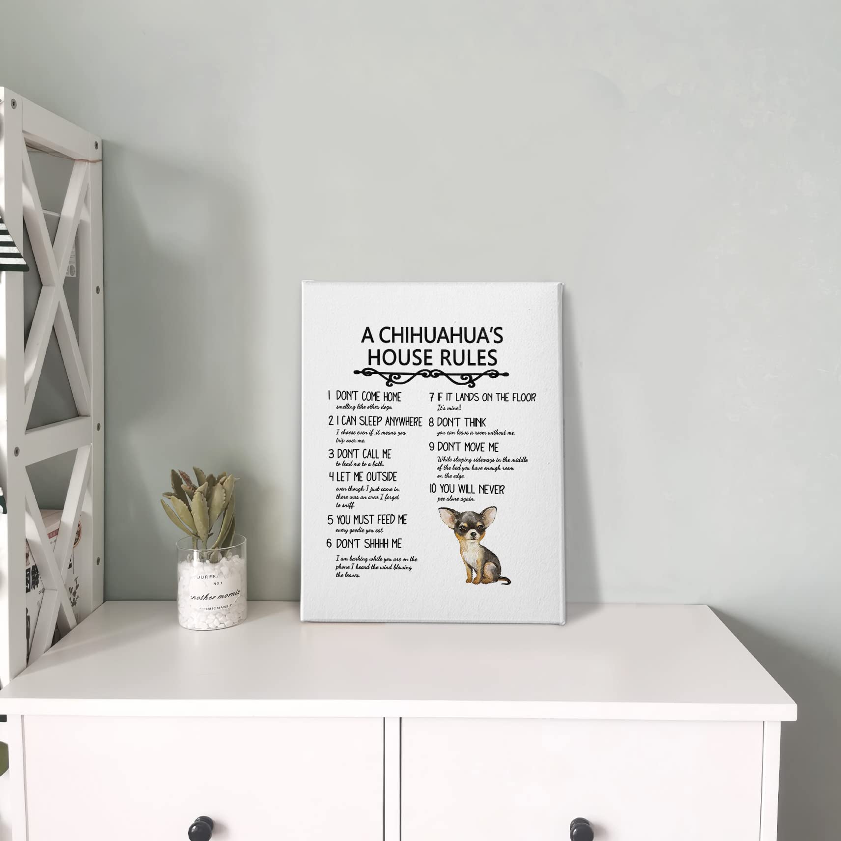 Phamte A Chihuahuas House Rules Wall Art, Funny Chihuahua Dog Quote Print Framed Canvas Painting Artwork Home Bedroom Living Roo