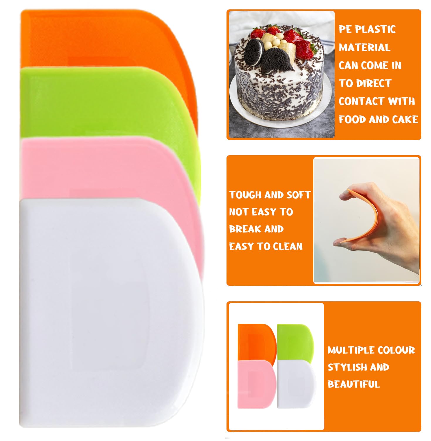 Cewifo Dough Scraper Bench Scraper For Baking, 4 Pcs Bpa Free Pe Plastic Flexible Bowl Scraper, Food-Safe Plastic Dough Cutter F