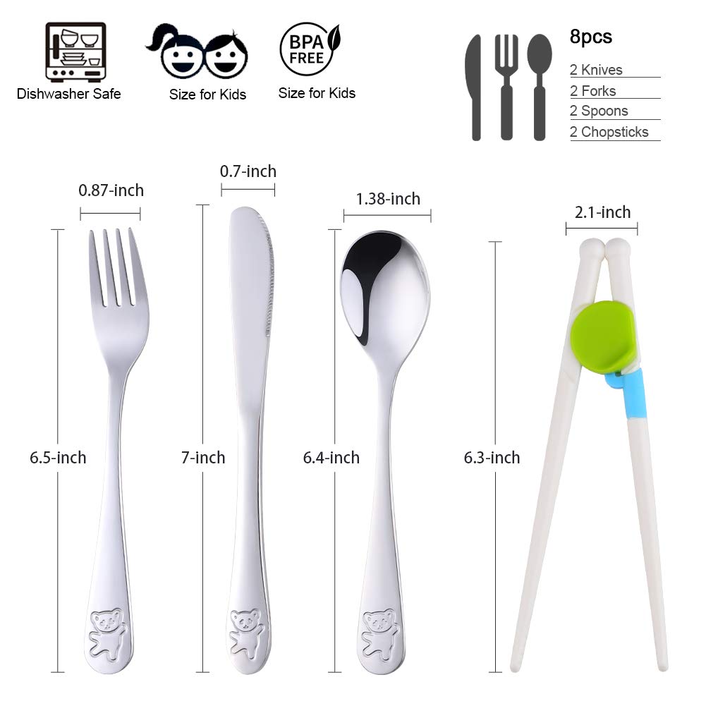 Poylim Kids Silverware, Stainless Steel Children Flatware Set, Toddler Utensils Set of 2, Silver