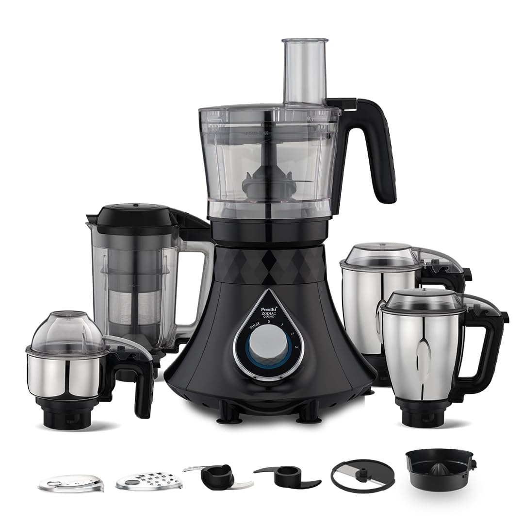 Preethi Zodiac Cosmo Mixer Grinder+ Food Processor I 750 Watt I 2Yr Guarantee & Lifelong Free Service I 5 Jars (Super Extractor 