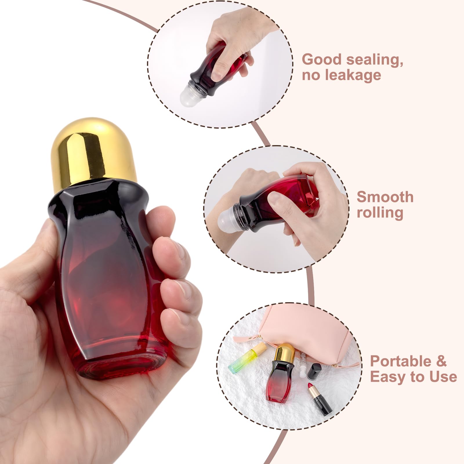 Kesell 2Pcs Glass Roller Bottles 50 Ml Gradient Red Roll On Bottle With Plastic Roller Ball And Opener Empty Roller Ball Deodora