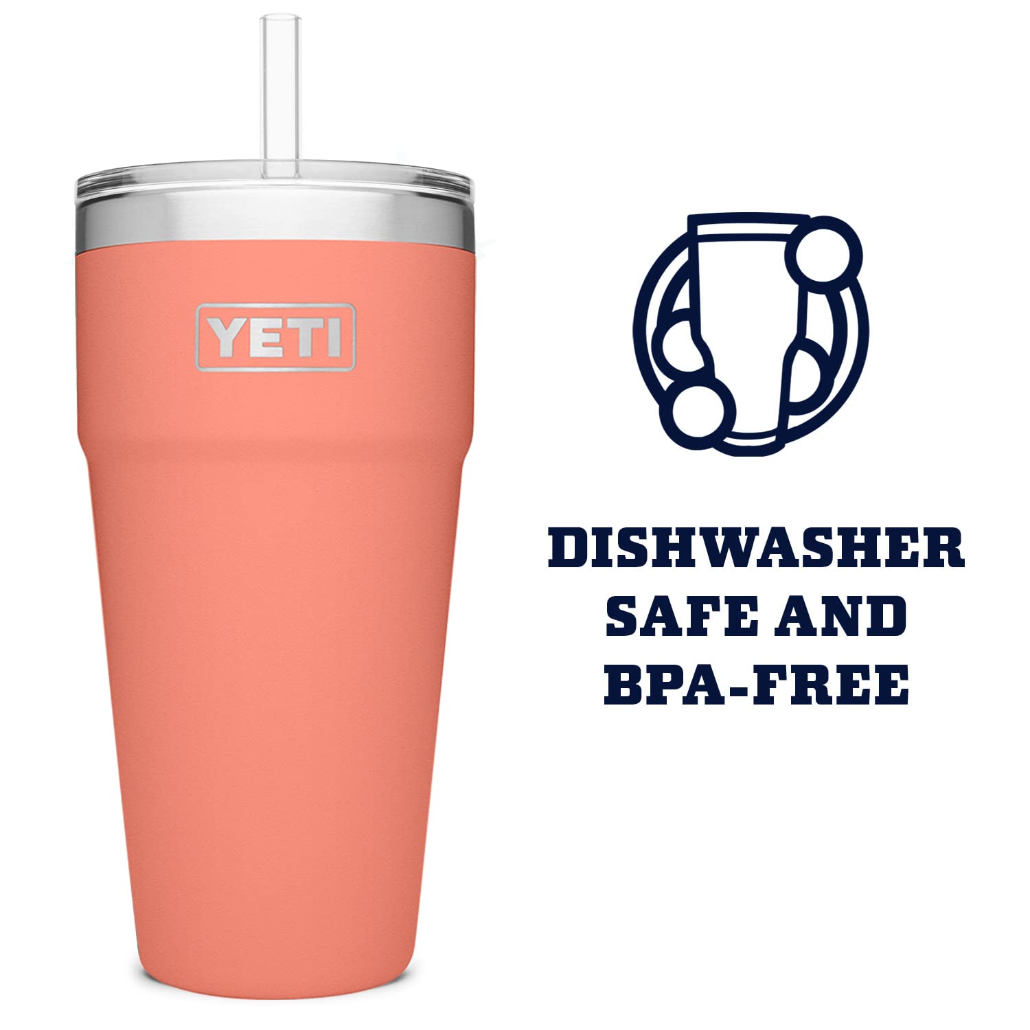 YETI Rambler 26 oz Straw Cup, Vacuum Insulated, Stainless Steel with Straw Lid, Coral