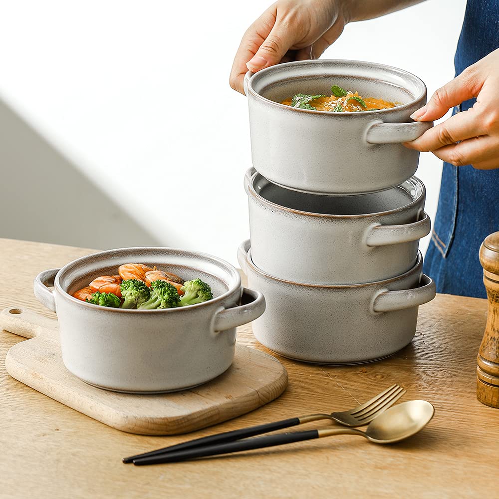 Koov Porcelain Soup Bowls With Handles Microwave Safe, Soup Bowls Large, 24 Ounce For Soup, Cereal, Stew, French Onion Soup Bowl