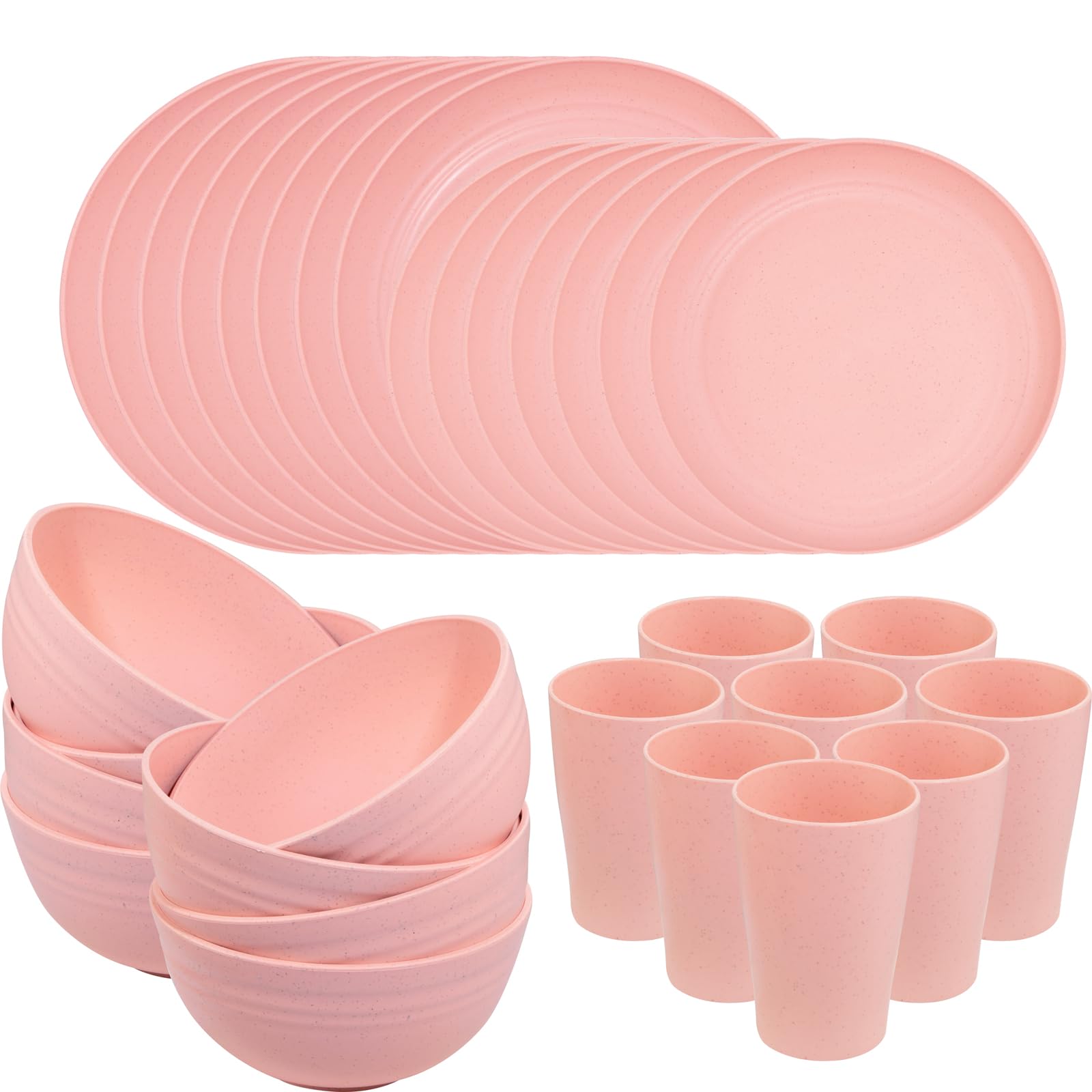 Supernal Pink Wheat Straw Dinnerware Sets,Unbreakable Dishes for 8, Plate and Bowls Sets, Reusable Plates, Dishwasher Safe Plate