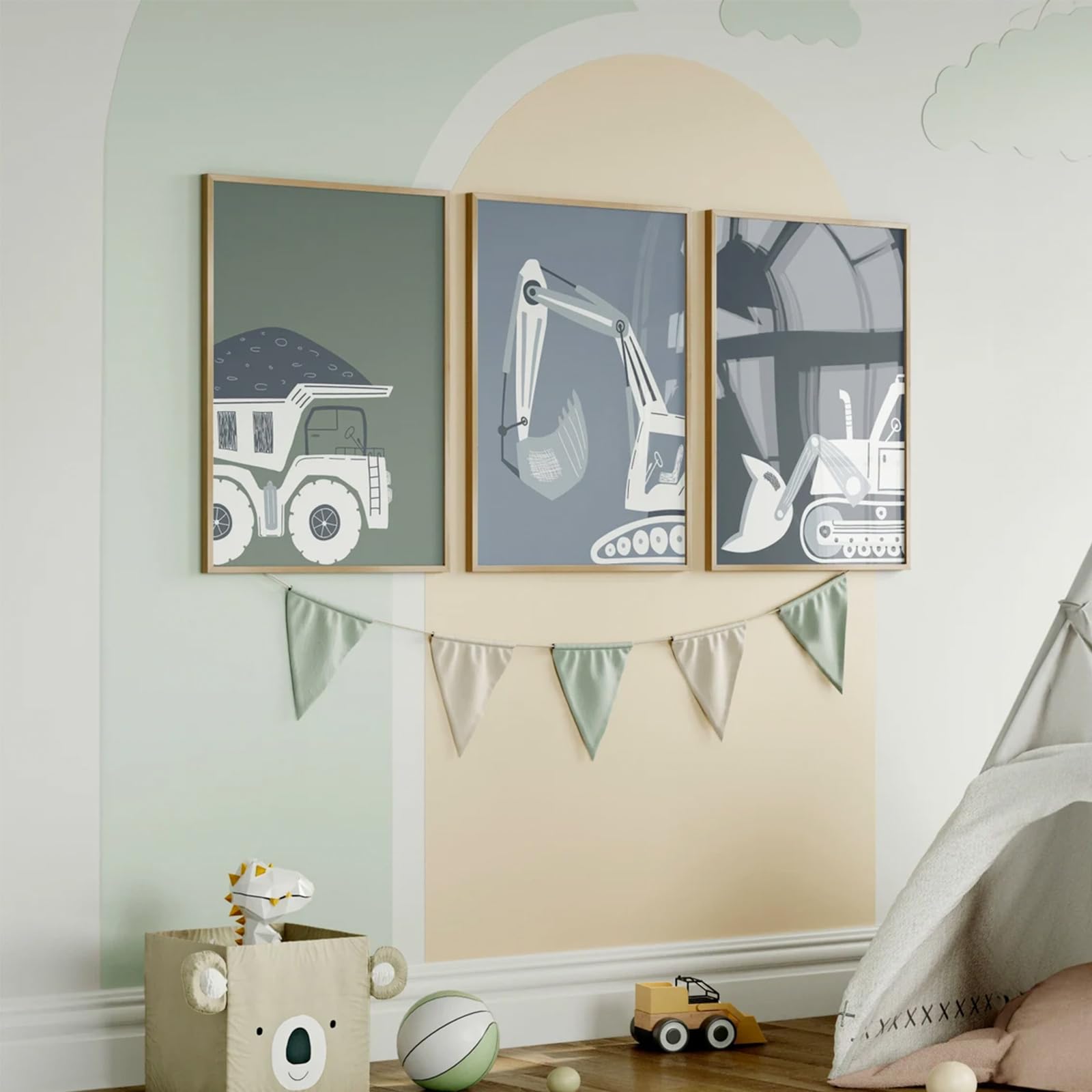 Construction Truck Wall Art Decor Toddler Boys Room Canvas Wall Art Tractor Vehicle Posters Dump Truck Wall Art Kids Bulldozer P