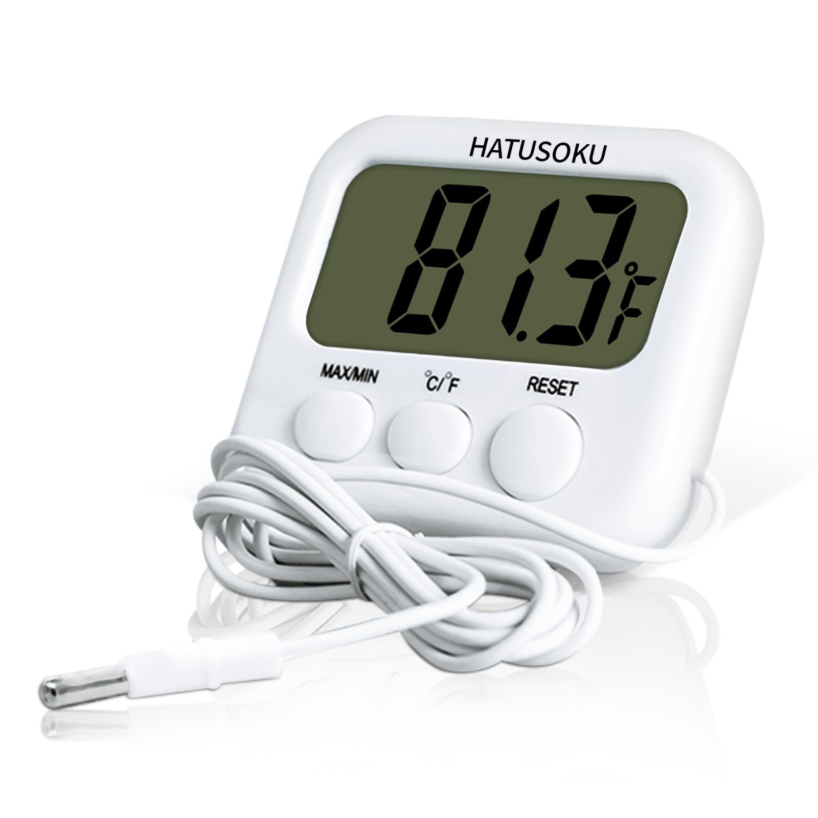 HATUSOKU Digital Thermometer with External Sensor, Magnet, Suction Cup, Water Thermometer, Aquarium, Refrigerator, Freezer (Whit