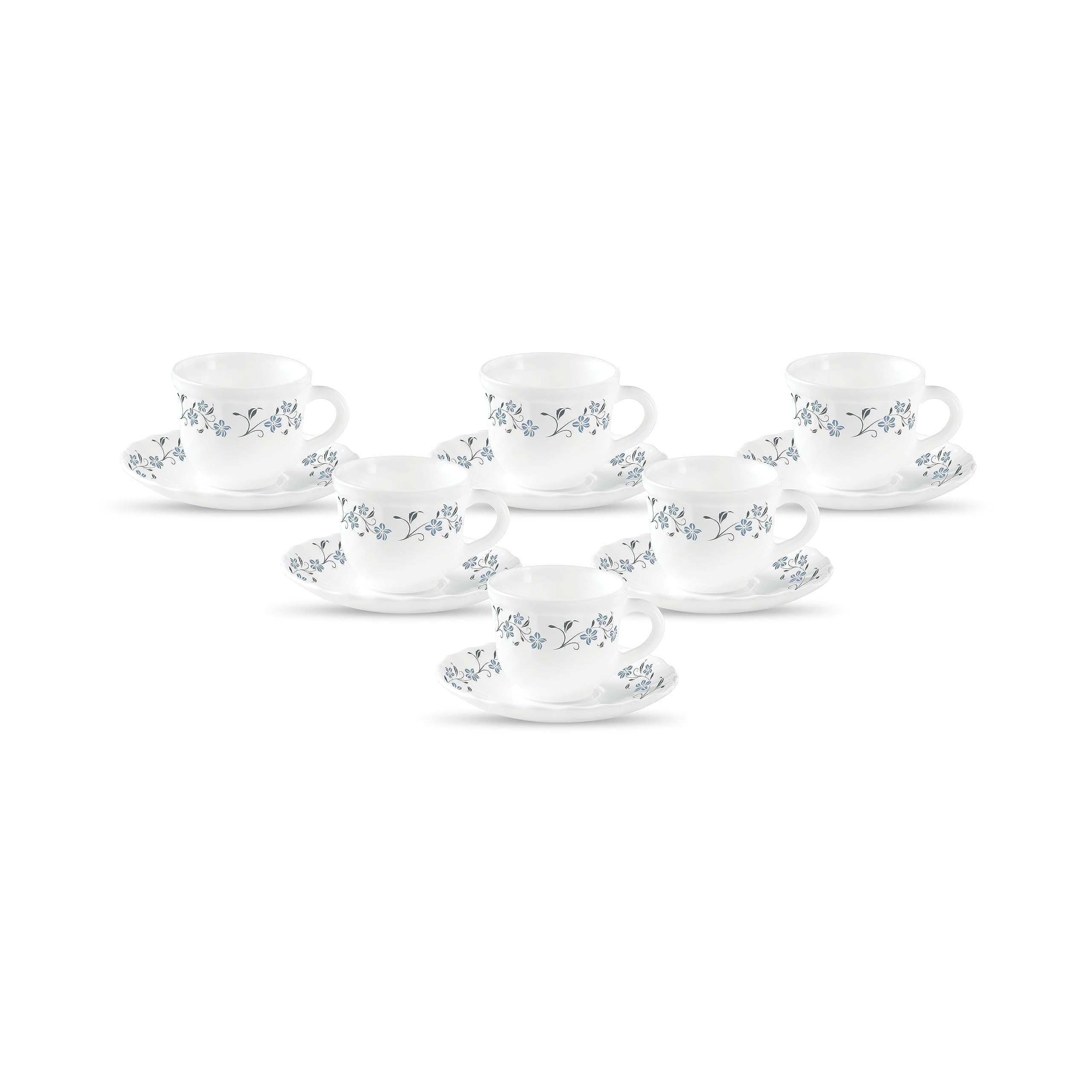 La Opala Diva, Opal Glass Crockery | Cup & Saucer Tulip Large, Set Of 12 | Grace Blue, 220 Ml | For Tea & Coffee | Microwave Saf