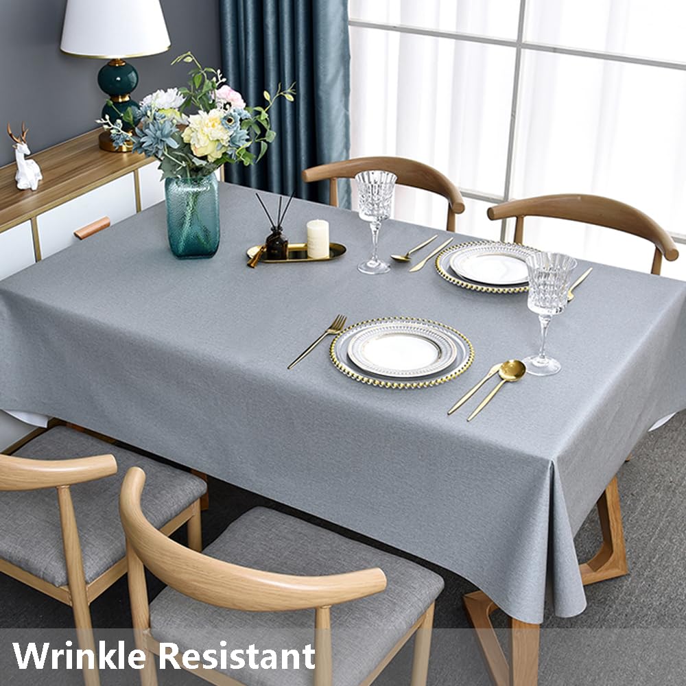 Trudelve Plastic Table Cloth Square Grey Vinyl Tablecloth Waterproof Wipeable Oilcloth Table Cloths For Parties Dining Table Cov