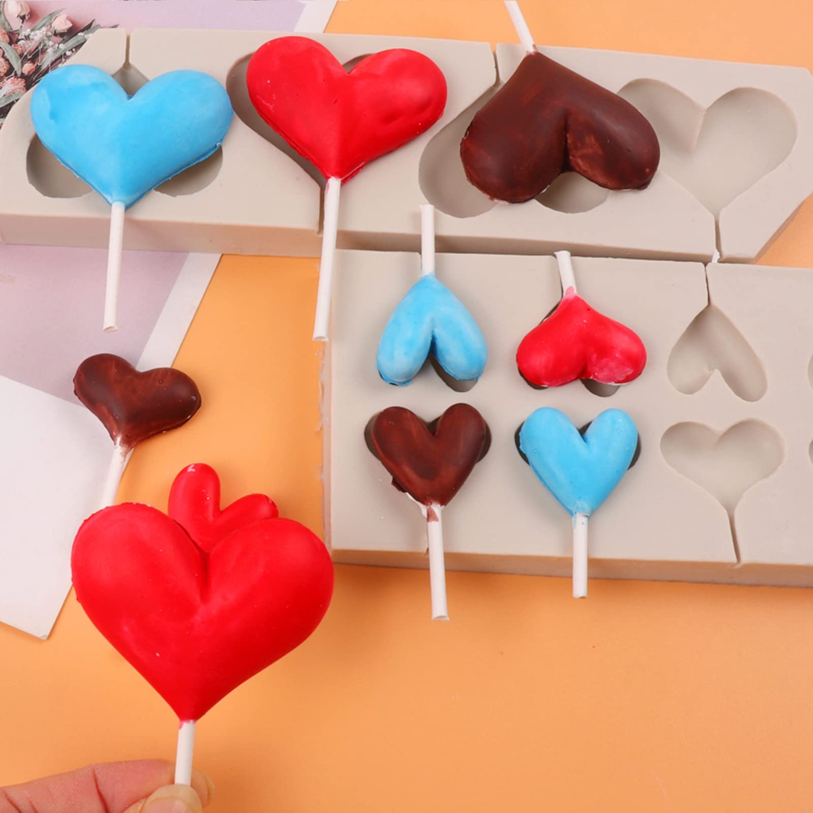 Love Lollipop Fondant Molds, Heart-Shaped Candy Chocolate Silicone Molds, Used For Cake Cupcake Decoration, Sugar Craft Glue, Je