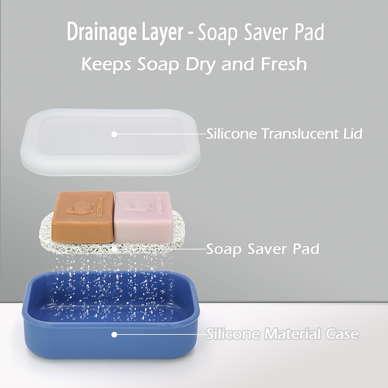 Aidimming Enhanced Leakproof Travel Soap Case,Shatter-Proof & Slip-Resistant Silicone Shampoo Bar Holder, Large Bar Soap Contain