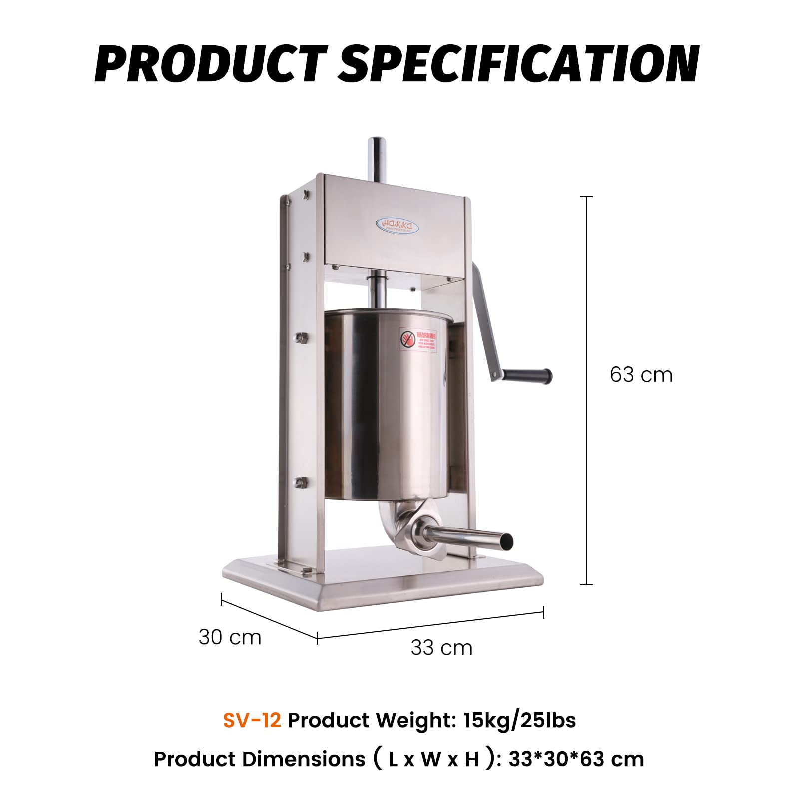 Hakka 25 Lb/12 L Sausage Stuffer 2 Speed Stainless Steel Vertical Sausage Maker
