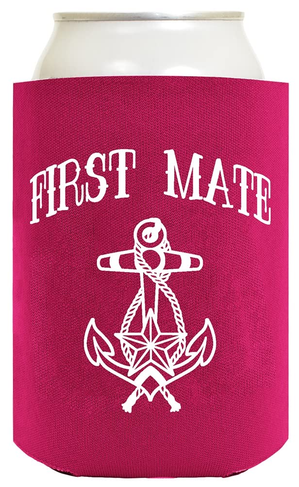 Captain First Mate Gifts For Couples Captain And First Mate Nautical Sailing 2 Pack Standard Size Can Coolers Black Magenta
