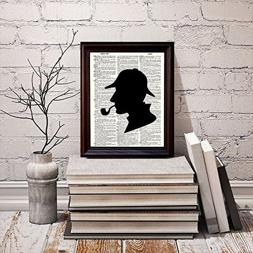 Fresh Prints of CT Sherlock Holmes Silhouette Art Print - 8"x11" Vintage Dictionary Paper, Multi-Color, Model 610877358984