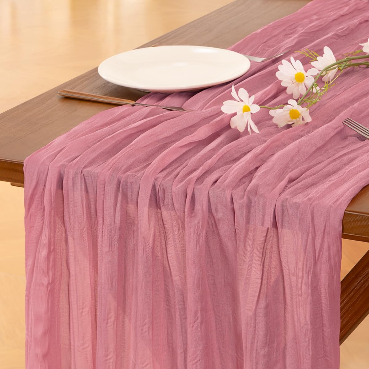 Socomi Mauve Easter Cheesecloth Table Runner Boho Rustic Gauze 120 Inch 10Ft Cheese Cloth Runner For Wedding Party Baby Shower B