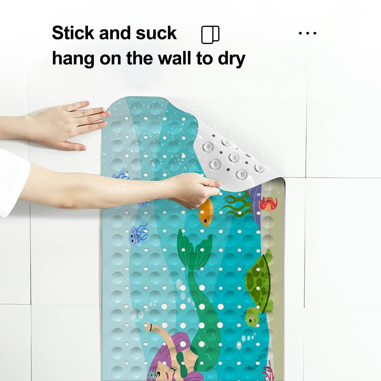 Lnond Bath Mat For Tub For Kids, Ocean Mermaid Kids Bathtub Mat, Kids Bath Mats For Bathroom Non Slip With Drain Holes And Sucti