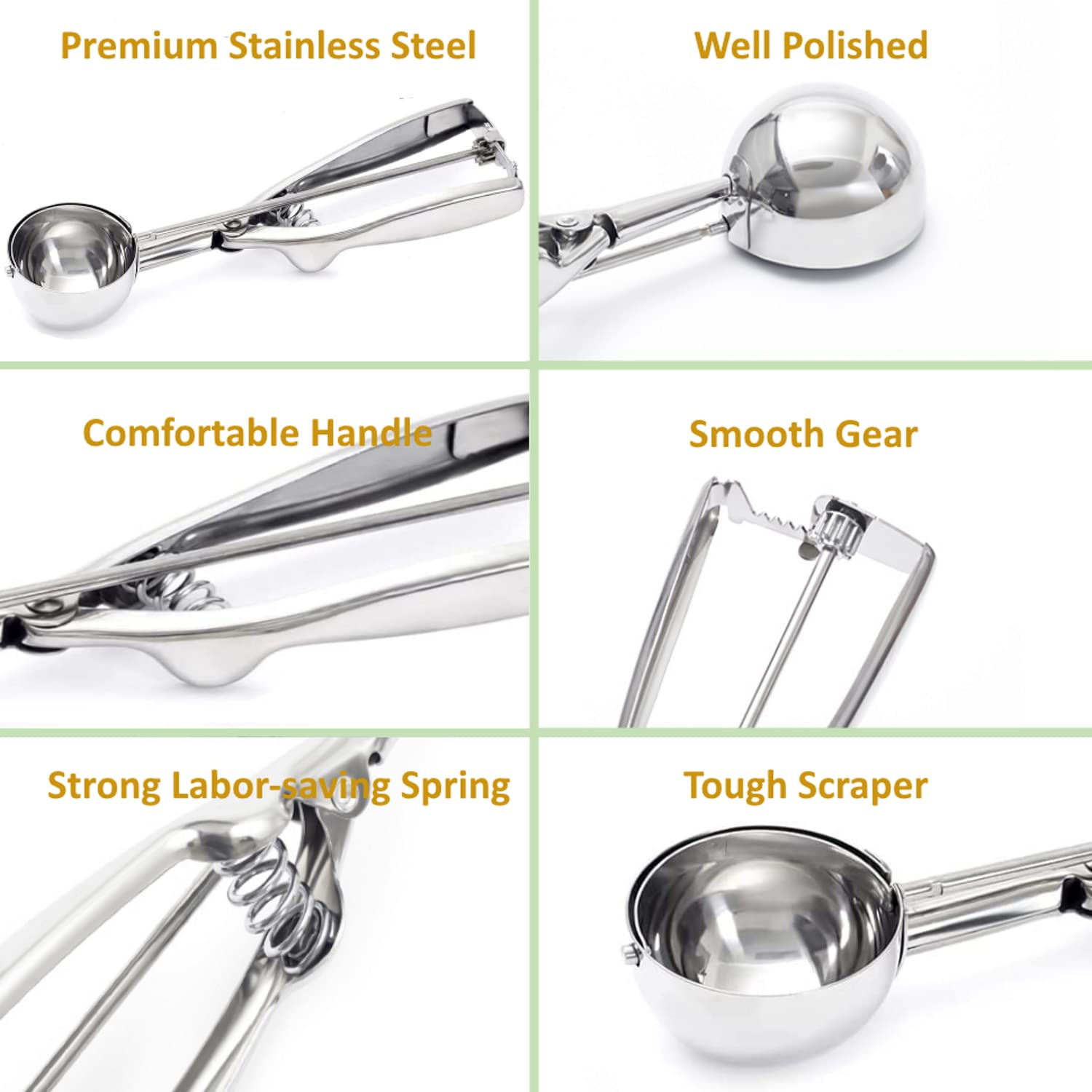 Ice Cream Scoop, 3Pcs Cookie Scoop Set, 18/8 Stainless Steel Cookie Dough Scoop, Cookie Scoops For Baking Set Of 3, Ice Cream Sc